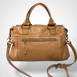 American Leather Co. Tan Brown Leather Crossbody Shoulder Bag Handbag Top Handle